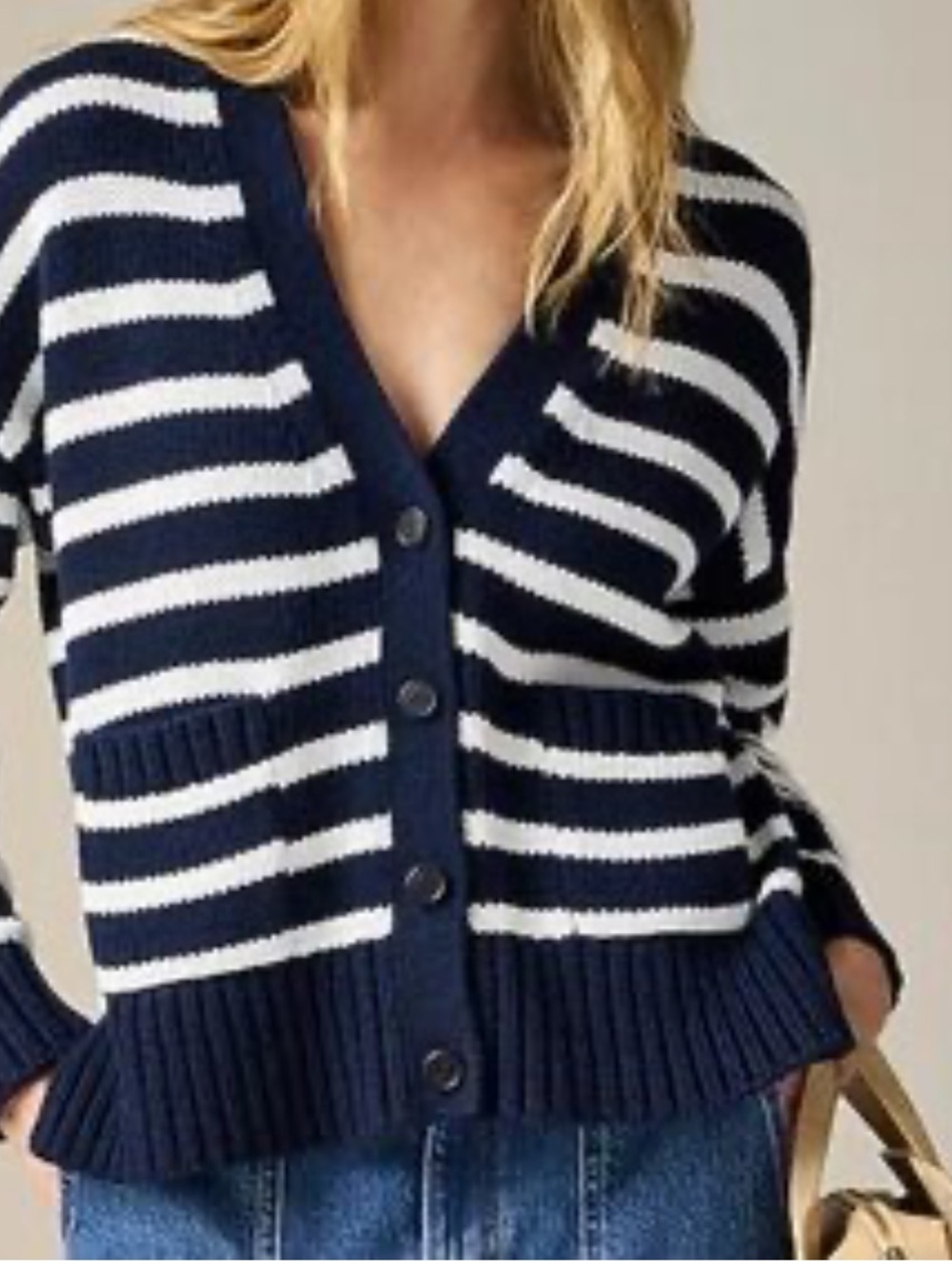 J Crew Heritage cotton relaxed cardigan in stripe navy sweater grandpa coastal